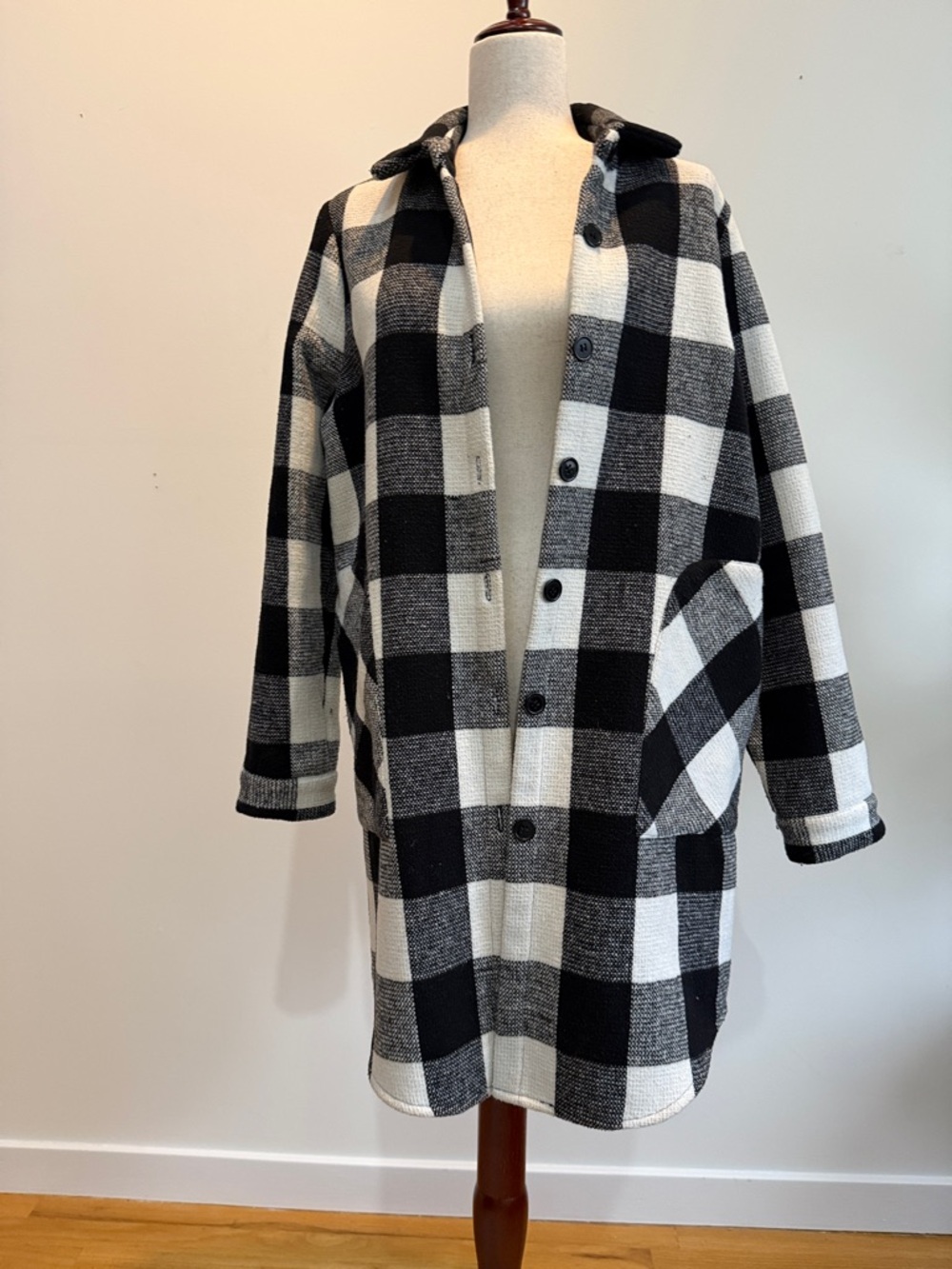 Black & White Buffalo Check Button-Front Coat